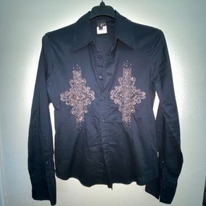 Just Cavalli Black Beaded Long Sleeve Shirt